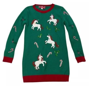 33 Degrees Girls Sequin Unicorns Ugly Christmas Sweater Tunic Candy Cane  XL - Picture 1 of 12
