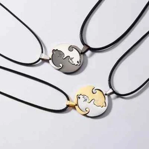 2 Stück Paare Puzzle Halskette mit Anhänger Katze Edelstahl Modeschmuck Unisex - Bild 1 von 8