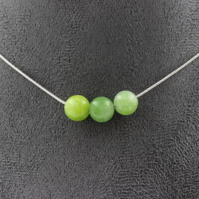 stones And Minerals. Necklace 3 Peridot Beads 8 Mm Stainless Steel Chain C - Image 1 of 4