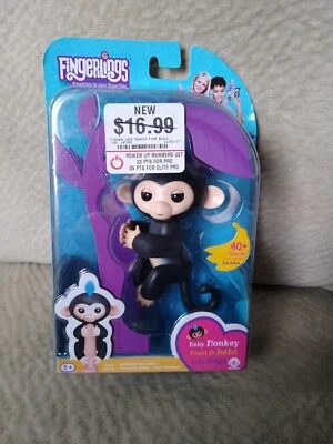 WowWee Fingerlings FINN Bebé Mono Juguete Negro con Pelo Azul **Nuevo Sellado Foto 1 de 4