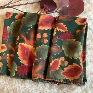 4 hunter green rust thin Fall leaves vintage napkins 17.5"x18" forest cottage - Picture 1 of 6