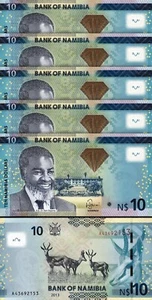 Namibia 10 Dollars 2013, UNC, 5 Pcs LOT, Consecutive, P-11b, With DIAMOND - Picture 1 of 4