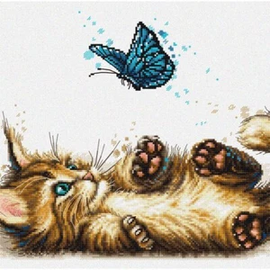 KittyStitch: WhiskerWonder Cross Stitch Kit - Playful Kitten B7013 - Picture 1 of 7