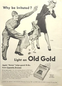 Antiguo anuncio impreso vintage de cigarrillos dorados soldado dama derrames innombrables 1945 - Imagen 1 de 2