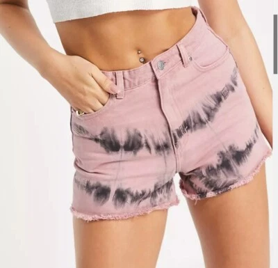 Monki Kelly Tie Dye Denim Shorts W25 High Waist NWT - Image 1 of 4