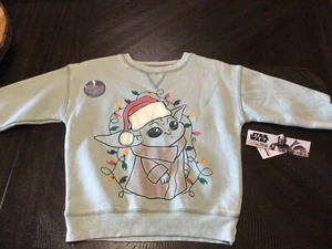 NEW Star Wars washed out Green Baby Yoga Grogu Sweatshirt Christmas Crewneck 4T - Picture 1 of 5