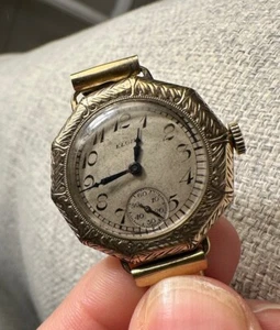 Elgin Art Deco 20s Decagon Ladies Round Face  WristWatch 10k Yellow Gold Filled - Picture 1 of 11