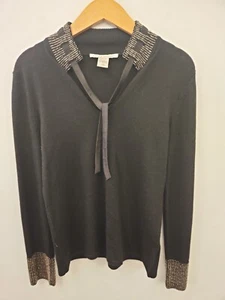 Peter Nygard Black V Neck with Beaded Collar - Picture 1 of 7