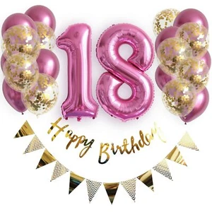 Luftballons 1-100 Pink Geburtstag Zahlen Gold Nummer Konfetti Helium Folien Deko - Bild 1 von 3
