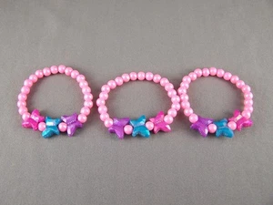 Pink faux pearl set 3 kids girls childrens plastic bead bracelet stretch - Picture 1 of 5