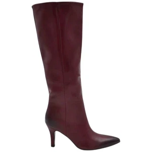 Stivali alti donna al ginocchio in pelle bordeaux a punta tacco a spillo 9 cm zi - Foto 1 di 9