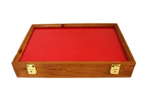 Gun Display Case Pistol 18 x 12 x 3 Revolver Knife Cherry Wood USA Shadow Box - Picture 1 of 13