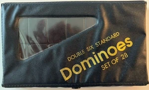 Juego estándar DOMINOES Double Six--28 título negro con puntos blancos y estuche de viñal negro - Imagen 1 de 4