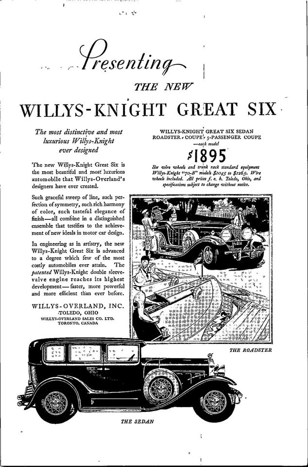 Automóvil Willys-Knight 1927 anuncio impreso vintage transporte coche efímero Foto 1 de 1