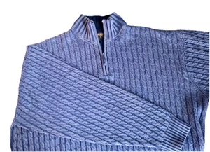 Robert Talbott Cable Knit 1/4 Zip Sweater Mens Size XL Merino Wool Denim Blue - Picture 1 of 10
