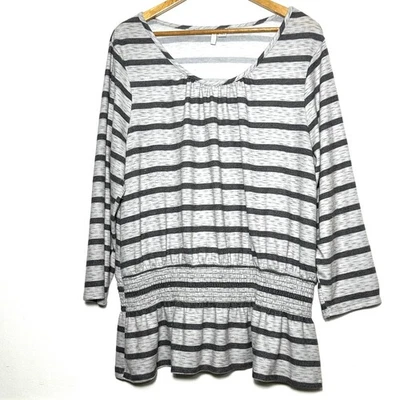 Túnica Cato Para Mujer Talla 18/20W Gris Blanco Rayas Calado Peplum Manga 3/4 Top Foto 1 de 4