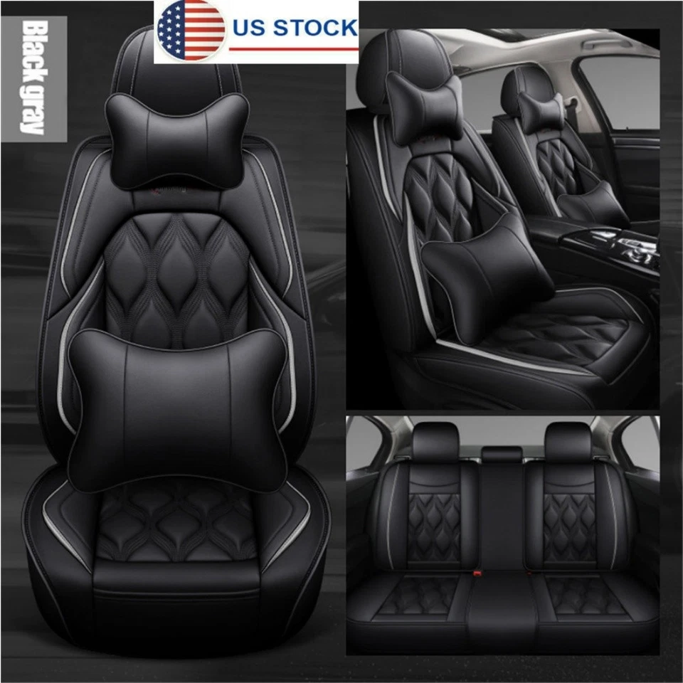 Black Luxury Leaf Shape Wear-resistant PU Leather Universal Car Seat Covers - Imagem 1 de 4