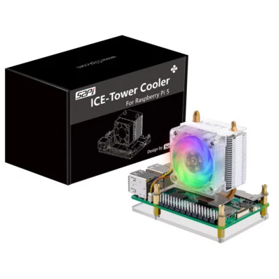 ICE-Tower Cooler CPU RGB LED Light Cooling Fan for Raspberry Pi 5 - Image 1 of 4