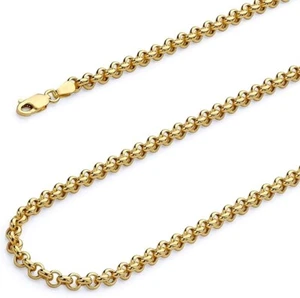 Cadena Rolo Semi Sólida Oro Sólido Real 14k Amarillo 3mm Grueso 16 18 20 22 24 Pulgadas - Imagen 1 de 3