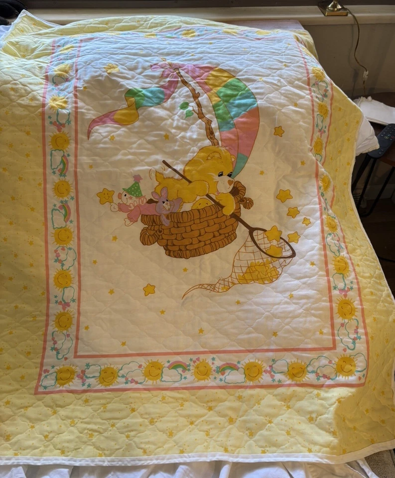 ВИНТАЖНОЕ детское одеяло Care Bears Sunshine Bear одеяло на воздушном шаре хлопок - Изображение 1 из 4