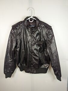 Wilson Leather Jacket Mens 42 (L) Bomber Moto Dark Brown Collar Strap