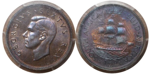 PCGS PR65 BN ½ Penny 1952 South Africa Proof ! Cover