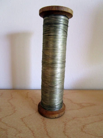Antique French Gold Metallic Thread Spool c.1900s wood spool Cover