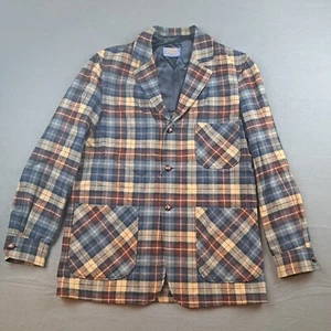 Vtg Pendleton Wool Plaid Blazer Jacket Flannel Men's Medium Chore Coat 3 Button - Picture 1 of 13
