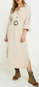 Free People XS Gran Tamaño Audrey Cinturón Midi Vestido a Rayas Botones Mangas Largas - Imagen 1 de 4
