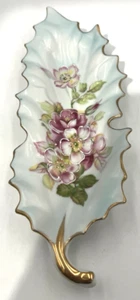 1960er japanische Arnart Porzellan handbemalt Blumen Blatt Schale Künstler signiert ~11" - Bild 1 von 10
