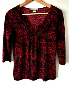 Camicetta vintage Stephen e Casey top PS piccola nera rossa stampa ghepardo scintillante - Foto 1 di 4