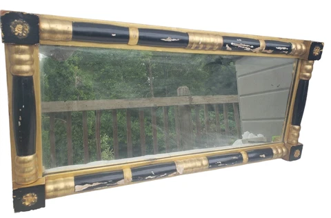 Antique Large Circa Painted Scale Federal Framed Black and Gold Wall Mirror 30 " Cover