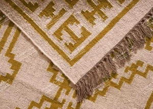 Indian Handwoven Kilim Rug With Yellow Design Rug, Fringes Jute Rug, Large Rug - Picture 1 of 7