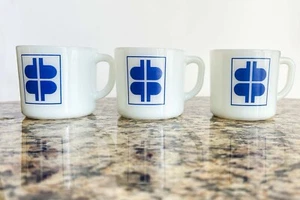 Vintage Set of 3 Anchor Hocking milk glass advertising coffee mug dbqp - Picture 1 of 11