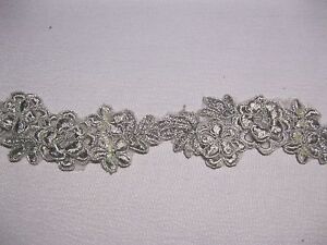 1.25" Black Silver Lilac Pink White Embroidery Sequins Organza Beaded Lace Trim
