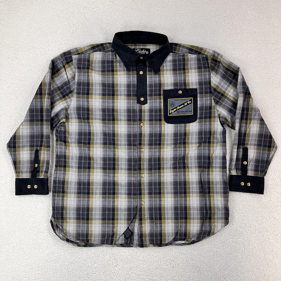 Eight 732 Shirt Mens 2XL Black Plaid Button Up Long Sleeve Workwear Adult - Image 1 of 4