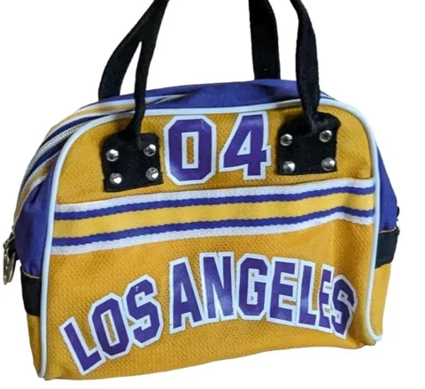 Vintage Los Angeles Lakers Bag Purse 90s Satchel Purple Gold Women Cover