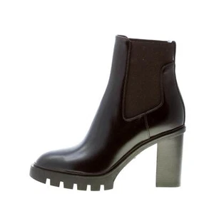 SANTONI women shoes Black polished leather ankle boot elasticated band heel 7,5 - Picture 1 of 7
