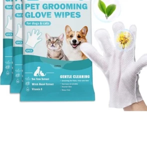 Pet Bathing Wipes for Dogs & Cats, Cleaning & Deodorizing Grooming Gloves, 10 Pk - Picture 1 of 6