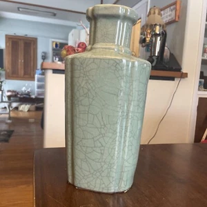 Vintage 12” Chinese Celadon Green Crackle Glazed Vase - Picture 1 of 24