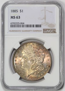 1885 MORGAN DOLLAR NGC MS63 TONED NICE COIN - Picture 1 of 3