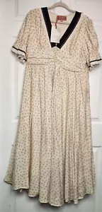 Abito donna Jessakae 1XL avorio floreale nero orlo scollo a V midi nuovo con etichetta - Foto 1 di 11