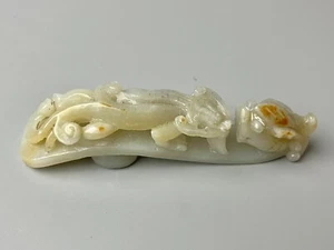 Chinese Archaic Jades-72 Ming/Qing "chilong' belt hook"明清沁帶螭龍紋和田玉帶鉤 - Picture 1 of 7