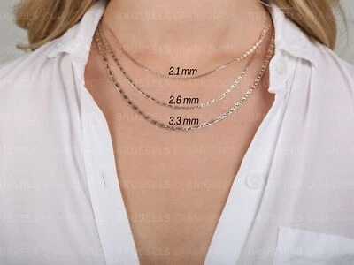 Collar de cadena espejo tricolor oro macizo 10K 16"-24" 2,1 mm 2,6 mm 3,3 mm para mujer Foto 1 de 4