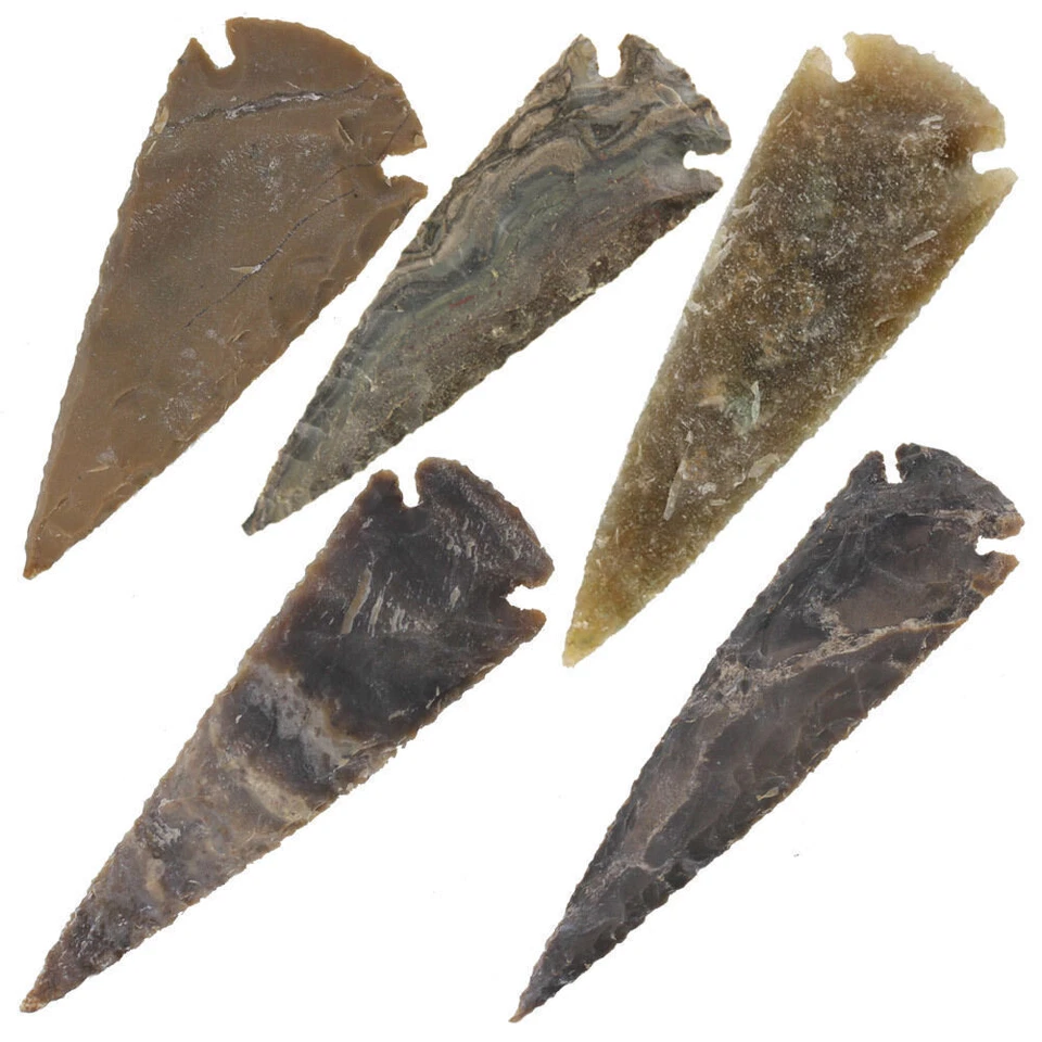 Set of 5 Flint Agate 3 Inch Arrowheads | Pre-Historic Era Medieval Mosaic Themed - Image 1 of 4