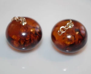 ANTIQUE GENUINE 14K GOLD 20MM HUGE CHERRY AMBER BAKELITE  EARRINGS DROP JACKETS  - Bild 1 von 12