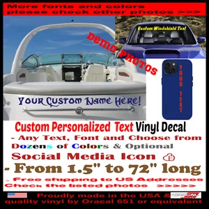 Custom TEXT Vinyl Decal Personalized Any NAME for Boat Durable Up To 7 Years - Picture 1 of 8