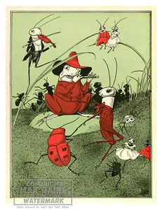Frog + Cricket Duet w Bugs in Garden (1904 ) Willard Bonte * Quality Art Print - Picture 1 of 9