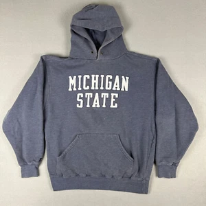 VTG Michigan State Hoodie Mens Medium Faded Blue Grey 1990s Sweatshirt MSU - Picture 1 of 9
