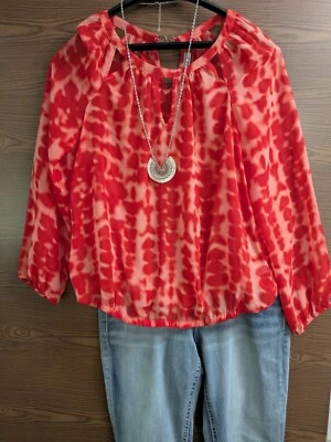 TALLA M JENNIFER LOPEZ Blusa Naranja Hombros Abiertos Manga Larga Transparente INVPV3275 Foto 1 de 3